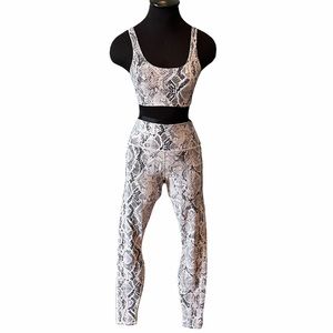 ALO Yoga Snake Print Leggings & Sports Bra Set in Black and White